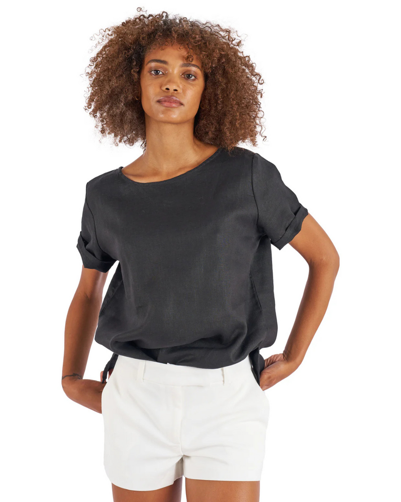 Blusa de Lino con Diseño Holgado y Mangas Cortas