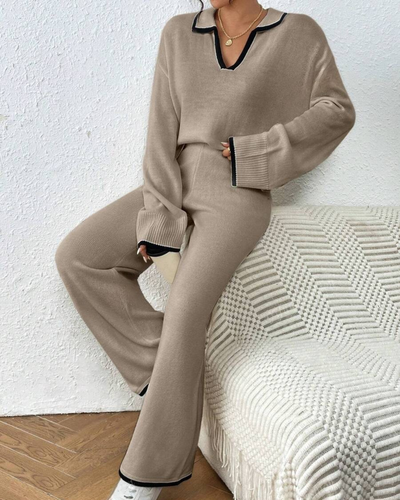 Conjunto de Jersey y Pantalón de 2 Piezas con Acabado en Color Contrastante