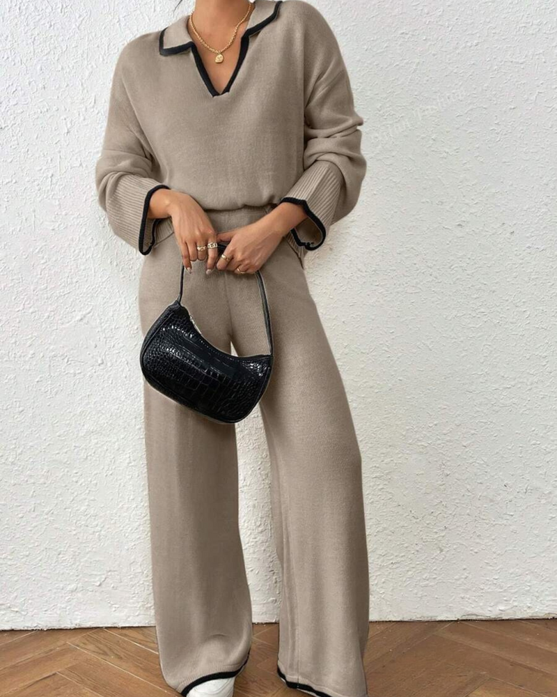 Conjunto de Jersey y Pantalón de 2 Piezas con Acabado en Color Contrastante