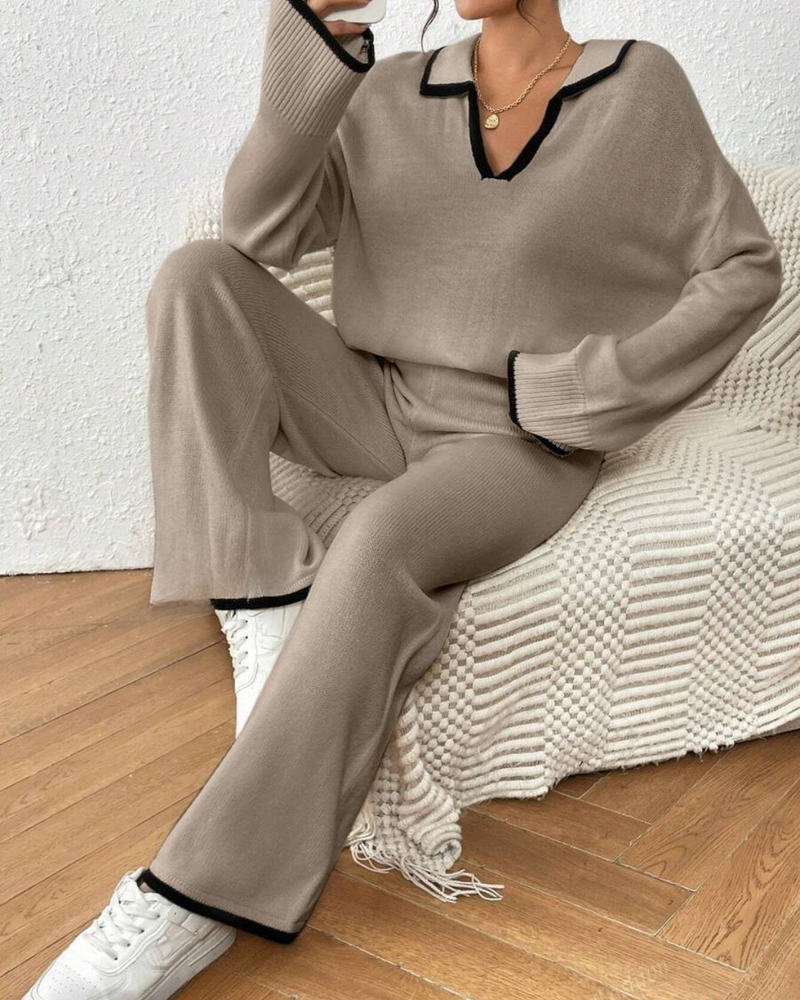 Conjunto de Jersey y Pantalón de 2 Piezas con Acabado en Color Contrastante