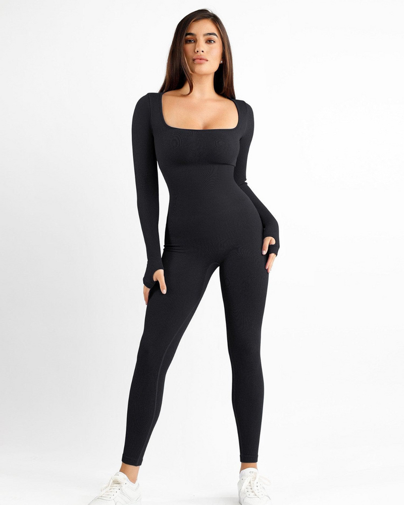 Traje de Entrenamiento con Cuello Cuadrado sin Costuras y Faja