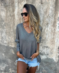 Jersey de Punto Brillante con Cuello en V para Mujer