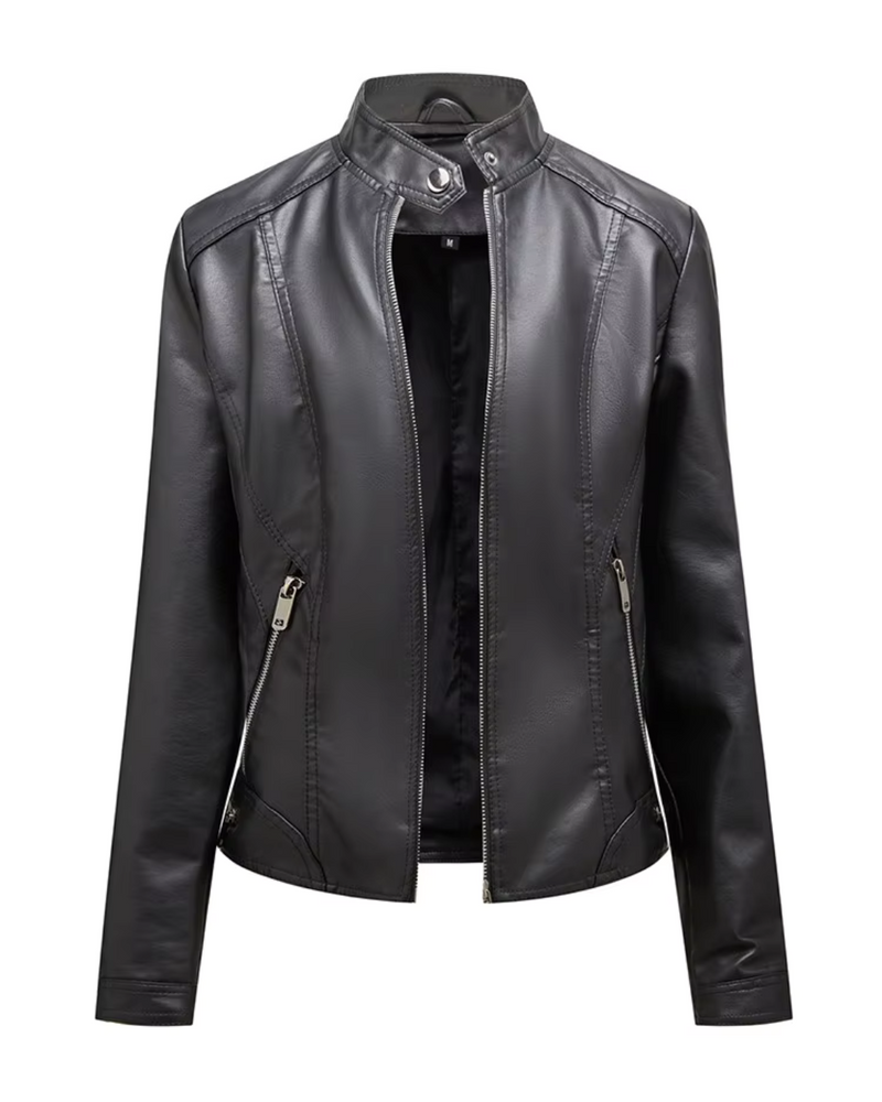 Chaqueta de Cuero con Cremallera para Mujer