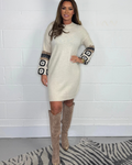 Vestido Estilo Jersey con Cuello Redondo y Mangas de Ganchillo