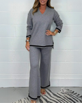 Conjunto de Pantalón de Punto Suave con Cuello en V para Mujer