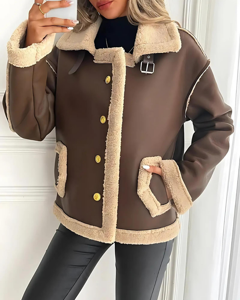 Chaqueta Elegante de Cuero Forrado de Felpa para Mujer®