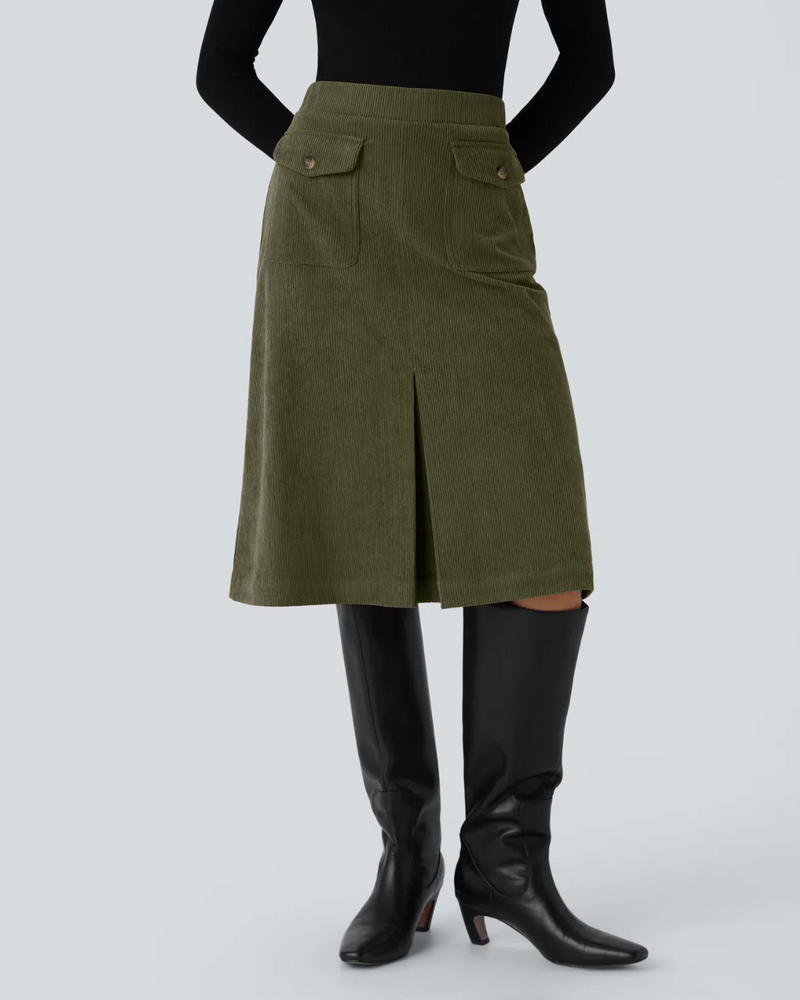 Falda Casual para Mujer con Bolsillos y Abertura Frontal