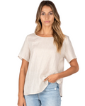 Blusa de Lino con Diseño Holgado y Mangas Cortas