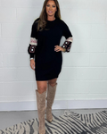 Vestido Estilo Jersey con Cuello Redondo y Mangas de Ganchillo