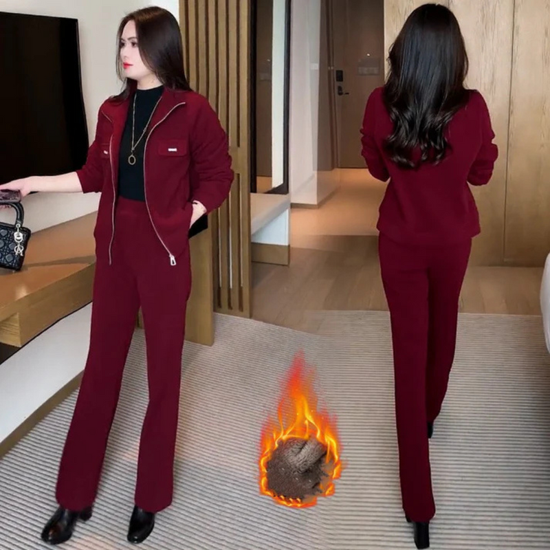 Conjunto de Chaqueta y Pantalón de Abrigo de 2 Piezas para Mujer