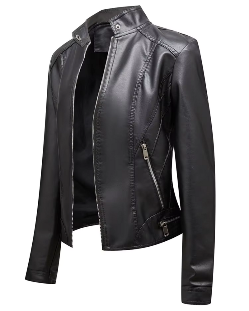 Chaqueta de Cuero con Cremallera para Mujer