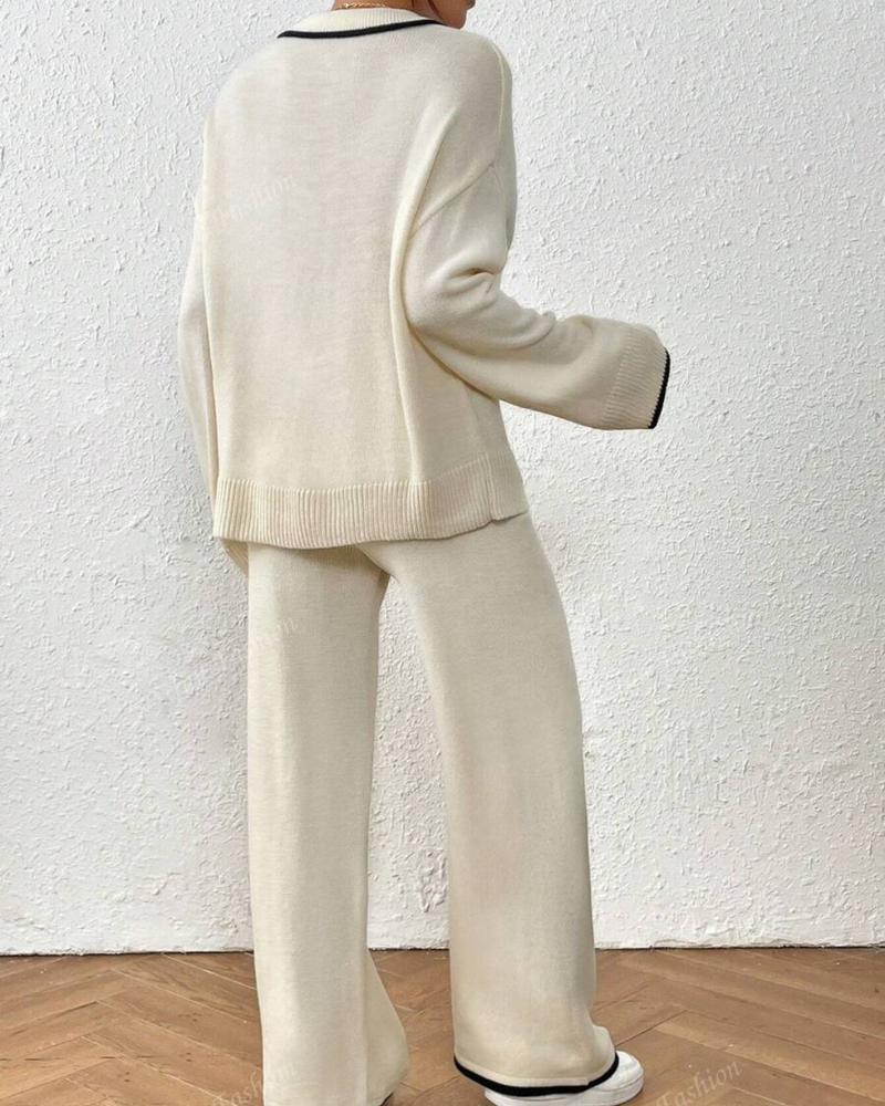 Conjunto de Jersey y Pantalón de 2 Piezas con Acabado en Color Contrastante