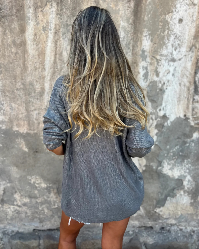 Jersey de Punto Brillante con Cuello en V para Mujer
