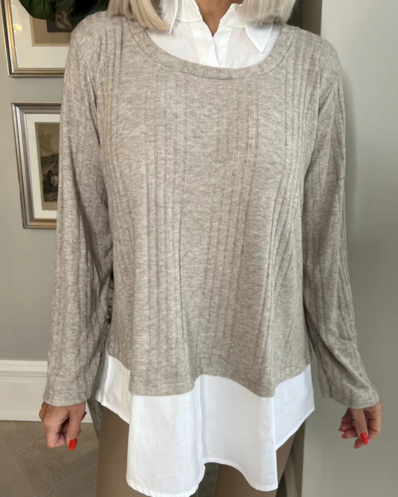 Blusa de Dos Piezas con Solapa y Manga Larga con Parches Informales