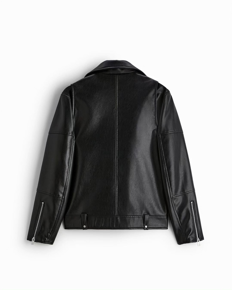 Chaqueta Clásica de Cuero con Solapa para Hombres