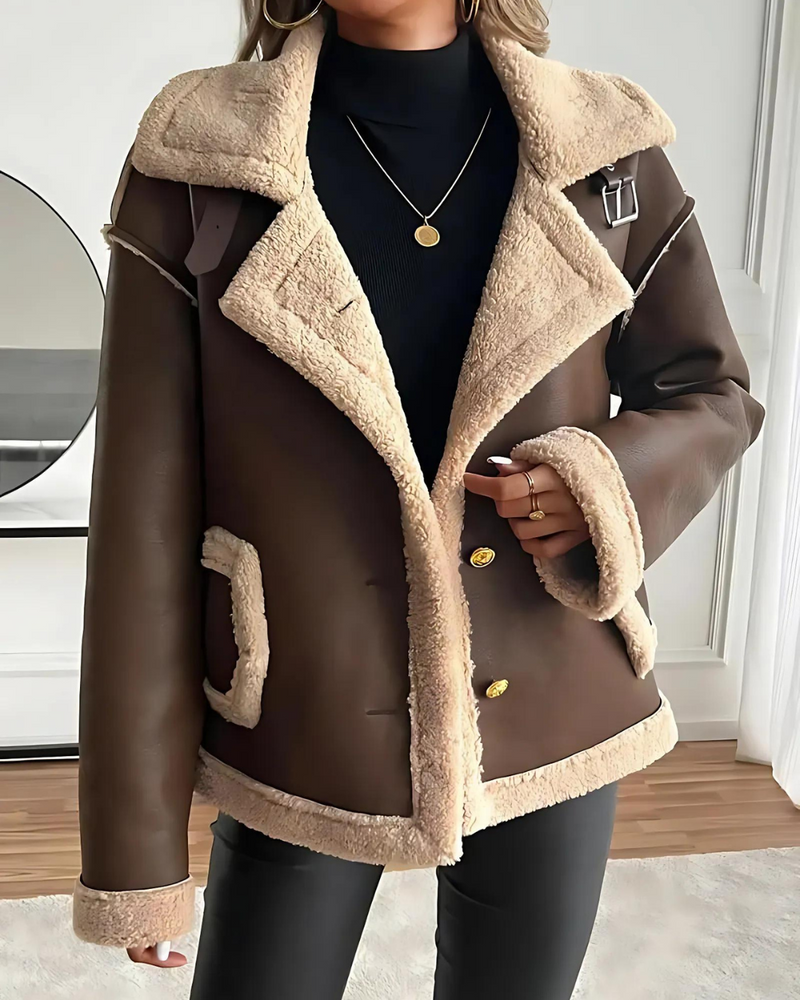 Chaqueta Elegante de Cuero Forrado de Felpa para Mujer®