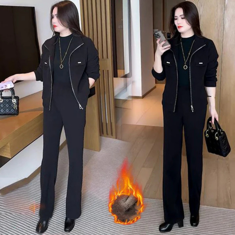 Conjunto de Chaqueta y Pantalón de Abrigo de 2 Piezas para Mujer