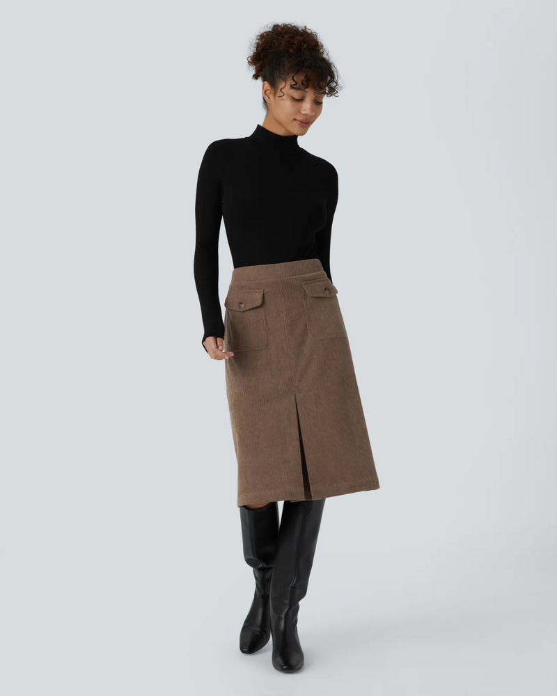 Falda Casual para Mujer con Bolsillos y Abertura Frontal