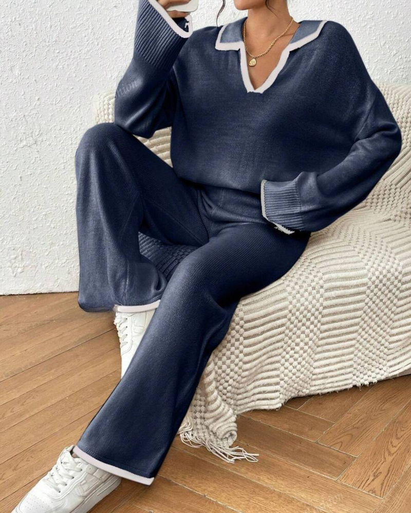 Conjunto de Jersey y Pantalón de 2 Piezas con Acabado en Color Contrastante