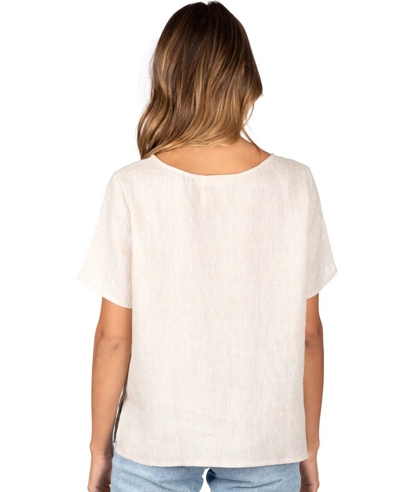 Blusa de Lino con Diseño Holgado y Mangas Cortas
