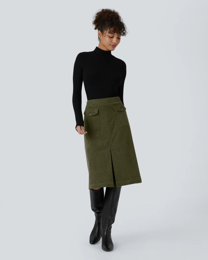 Falda Casual para Mujer con Bolsillos y Abertura Frontal