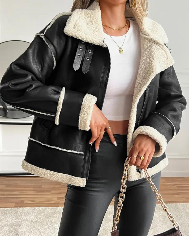 Chaqueta Elegante de Cuero Forrado de Felpa para Mujer®