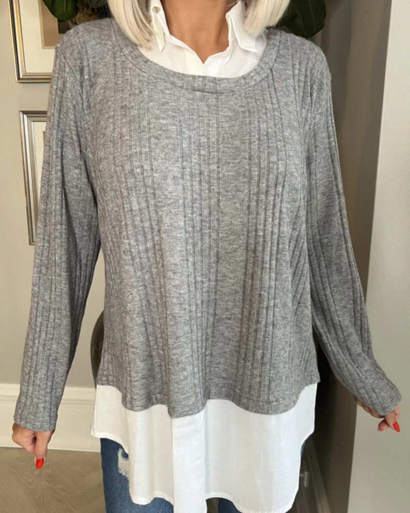 Blusa de Dos Piezas con Solapa y Manga Larga con Parches Informales