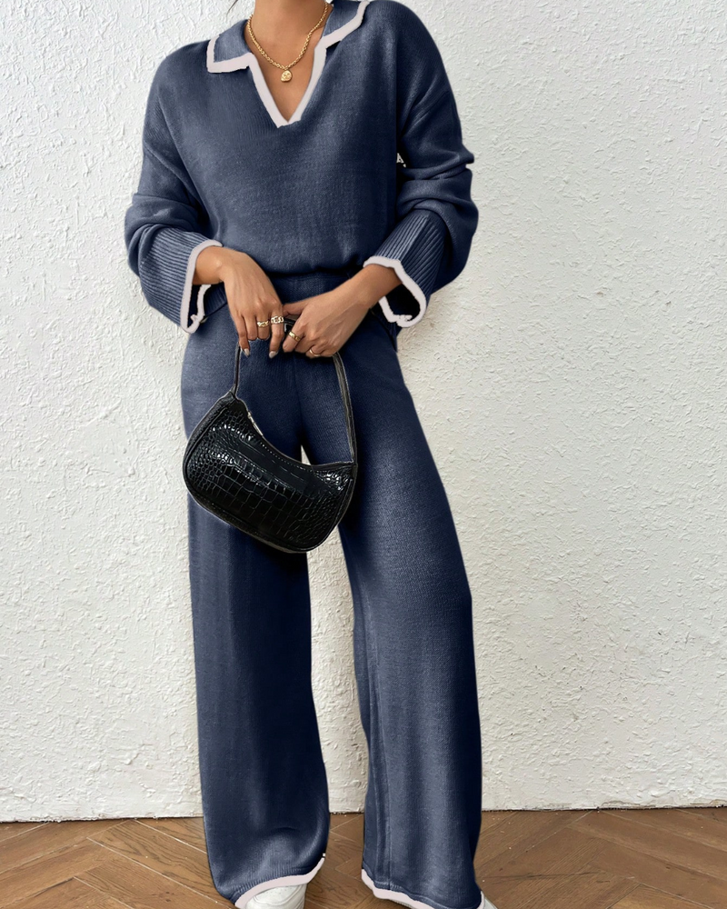 Conjunto de Jersey y Pantalón de 2 Piezas con Acabado en Color Contrastante