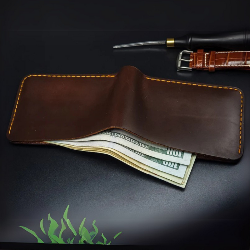 Billetera de Cuero con Diseño Elegante y Costuras Reforzadas