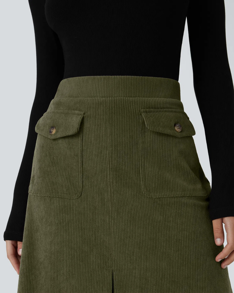 Falda Casual para Mujer con Bolsillos y Abertura Frontal
