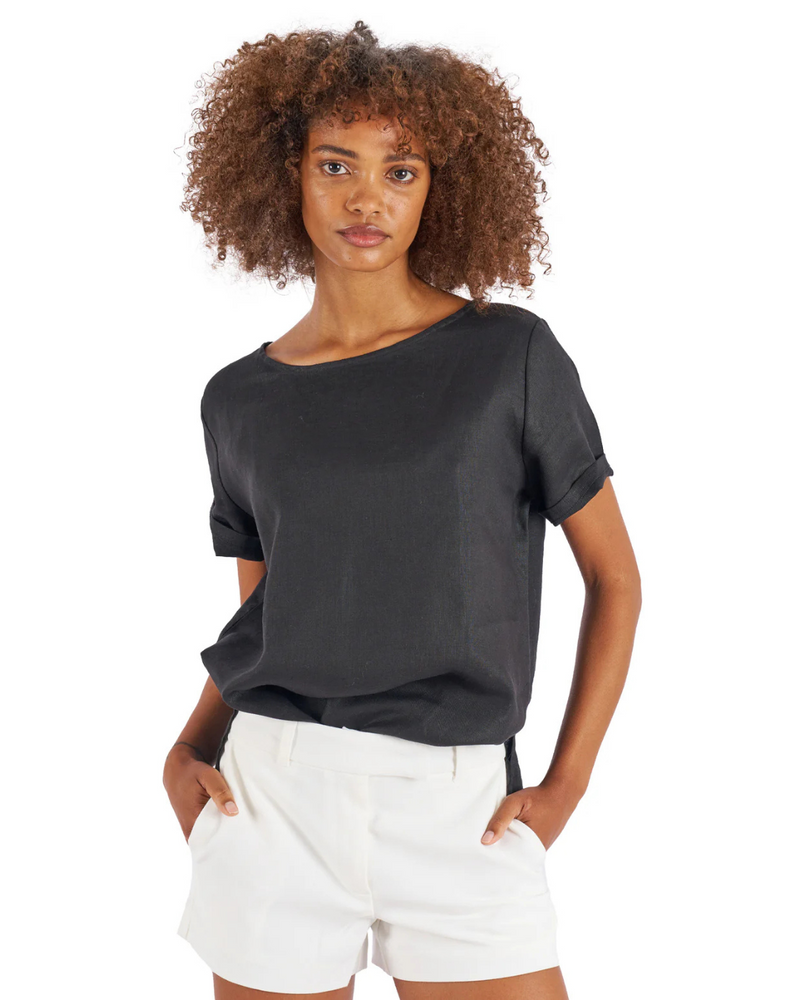 Blusa de Lino con Diseño Holgado y Mangas Cortas