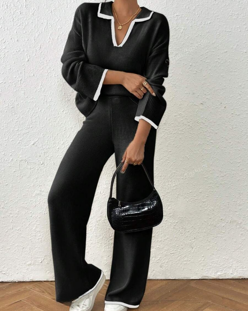 Conjunto de Jersey y Pantalón de 2 Piezas con Acabado en Color Contrastante