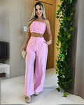 Conjunto de Verano para Mujer con Pantalón Palazzo y Top Corto de Tirantes