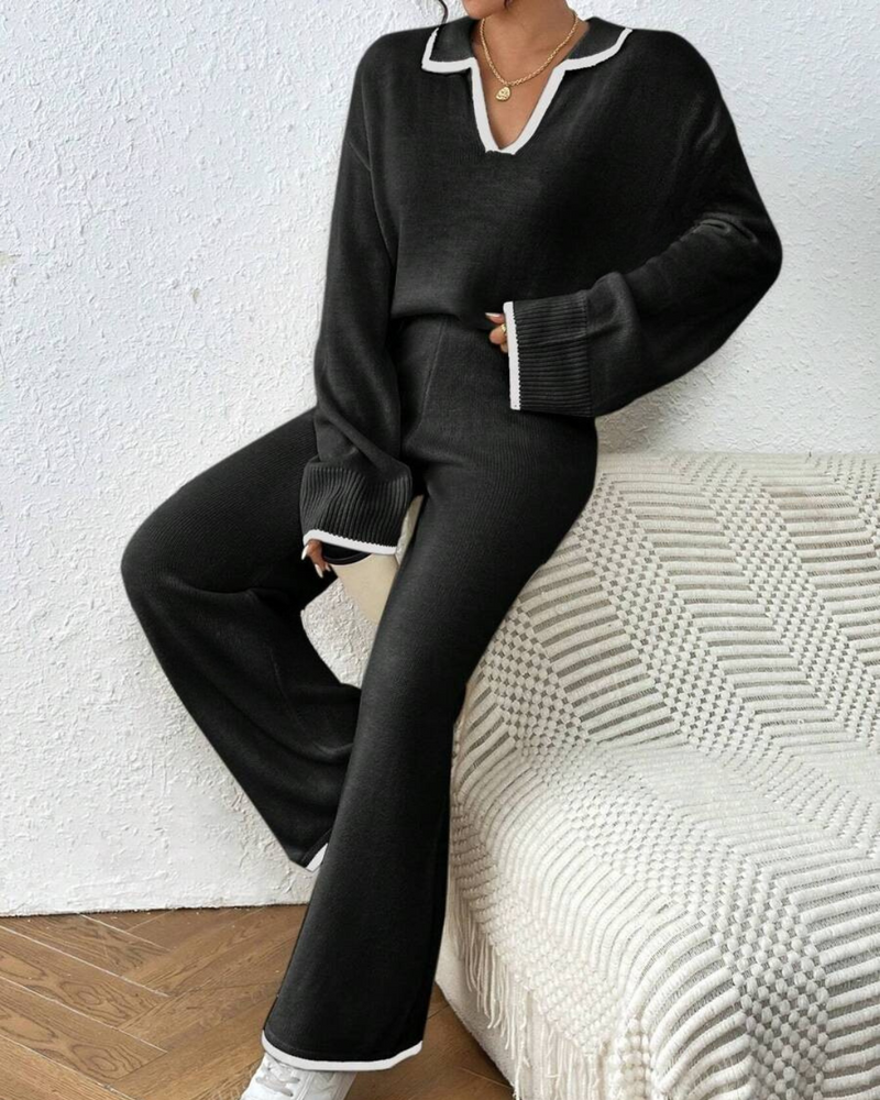 Conjunto de Jersey y Pantalón de 2 Piezas con Acabado en Color Contrastante