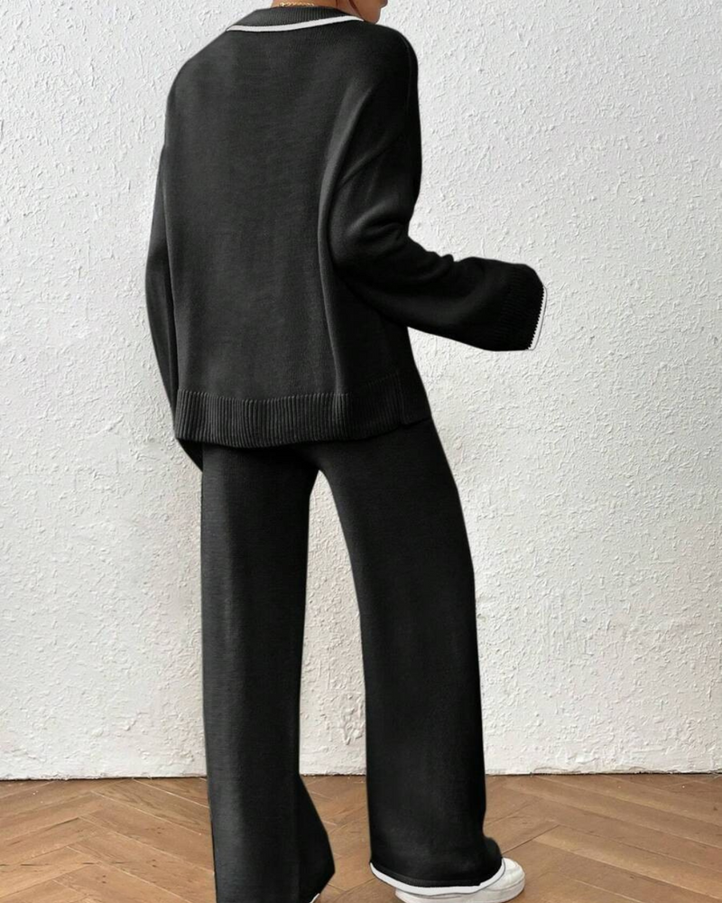 Conjunto de Jersey y Pantalón de 2 Piezas con Acabado en Color Contrastante