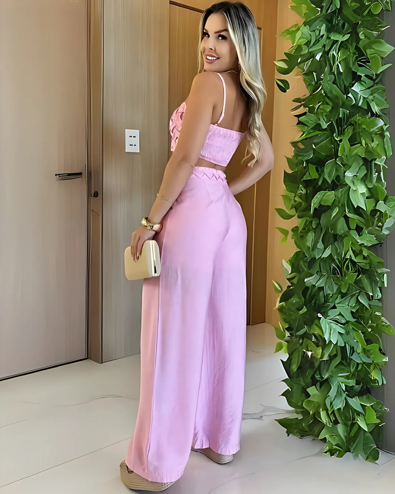 Conjunto de Verano para Mujer con Pantalón Palazzo y Top Corto de Tirantes