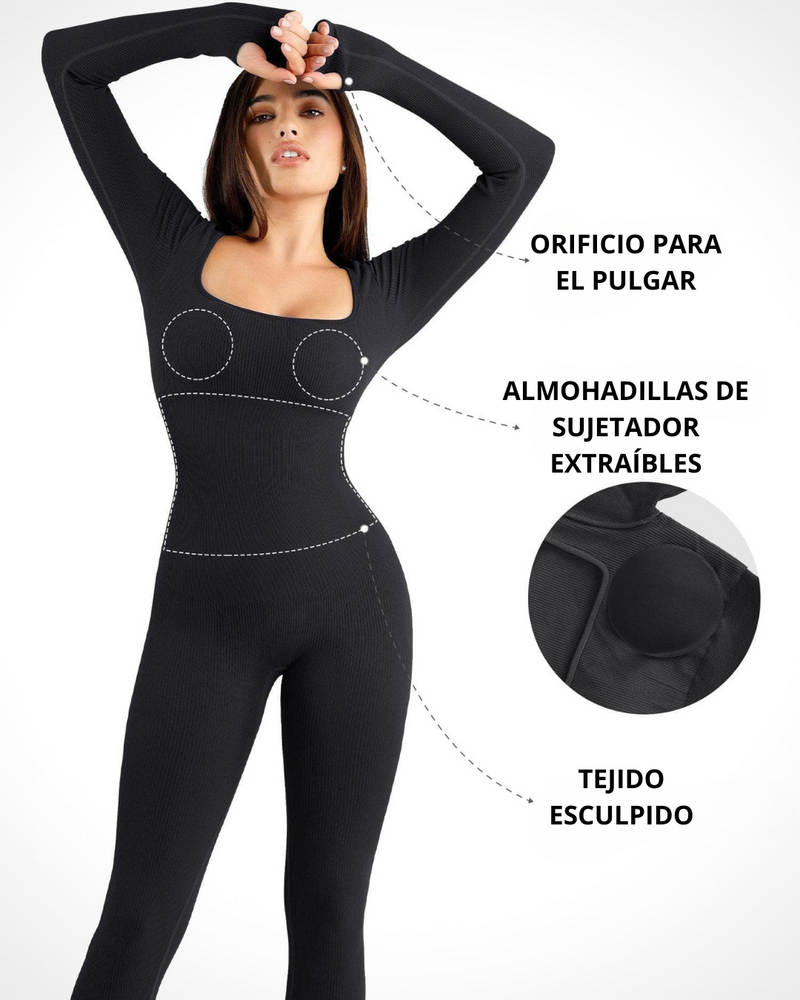 Traje de Entrenamiento con Cuello Cuadrado sin Costuras y Faja