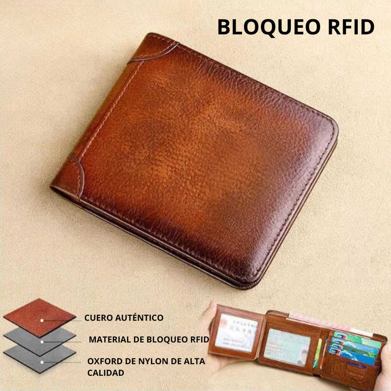 Billetera Impermeable de Cuero Auténtico con Bloqueo RFID Multifuncional