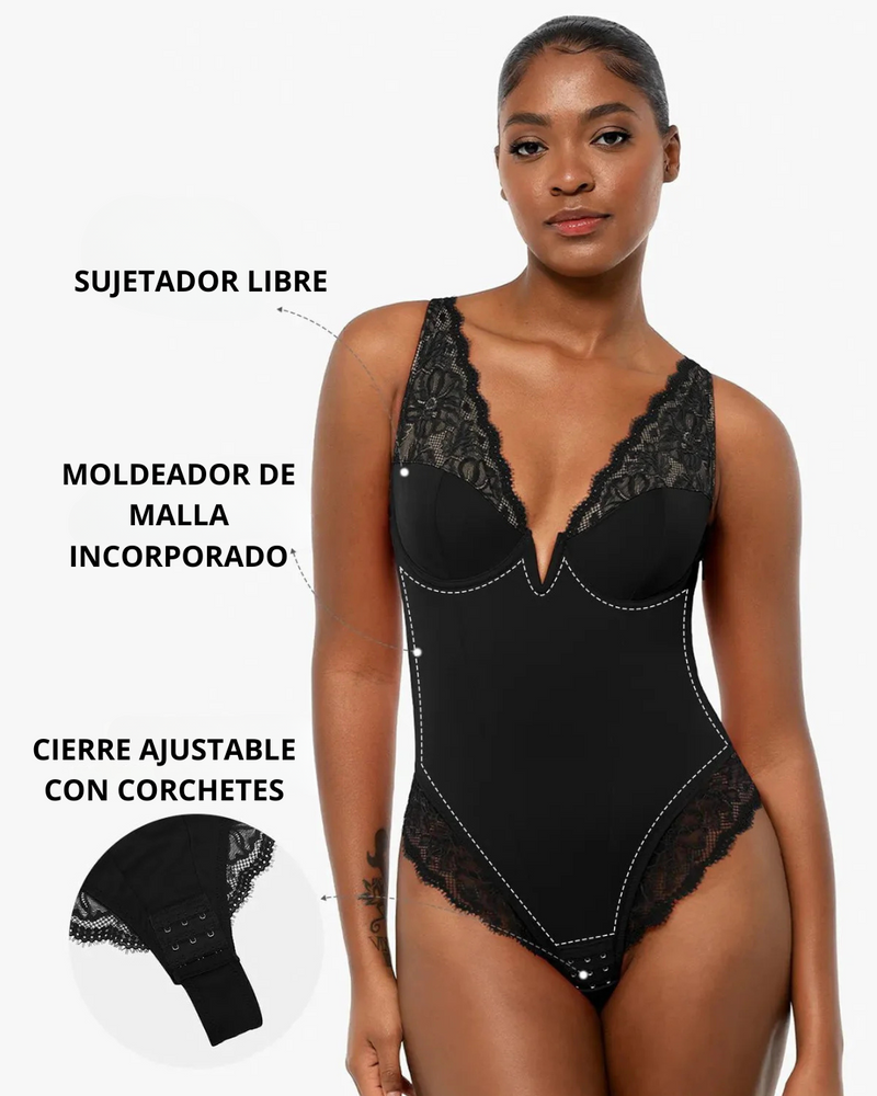 Faja Reductora con Escote en V Profundo e Inserción de Encaje