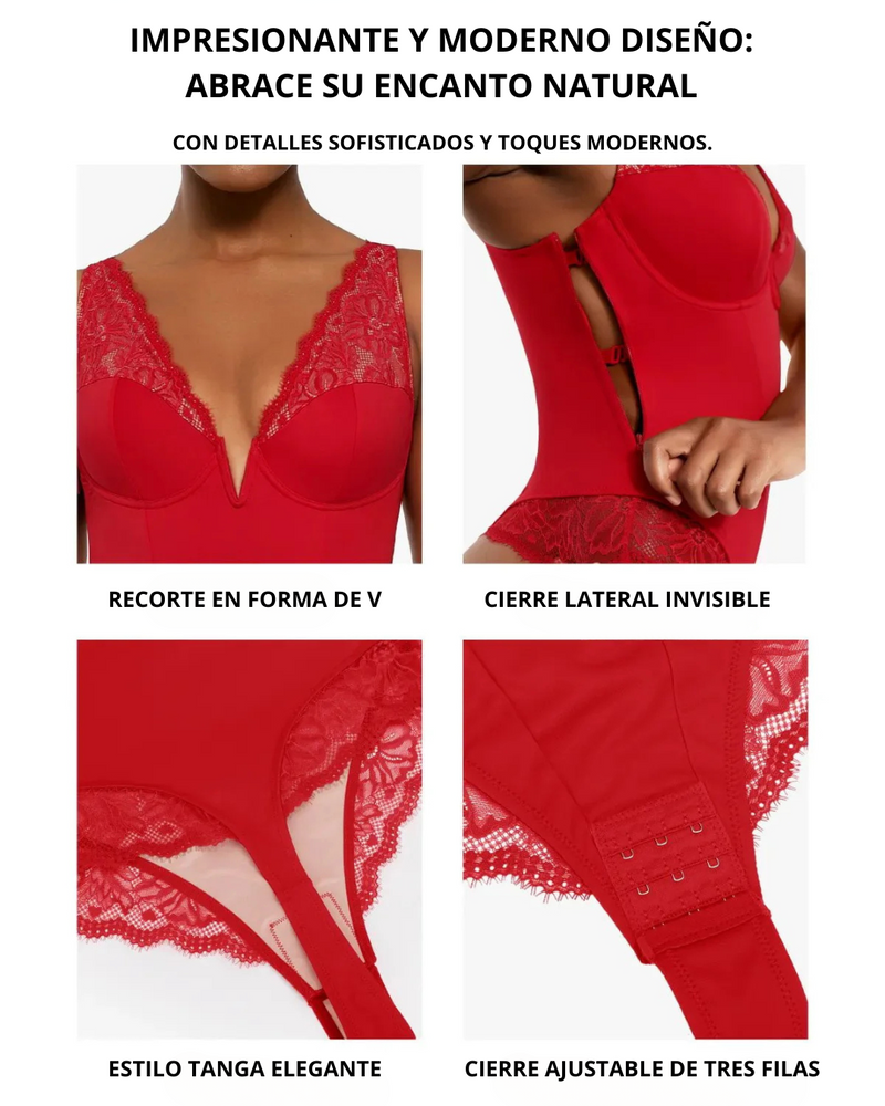 Faja Reductora con Escote en V Profundo e Inserción de Encaje